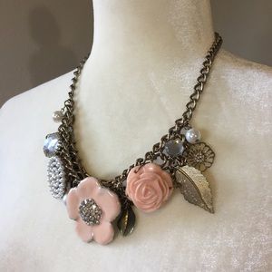 Blush and gold flower statement necklace